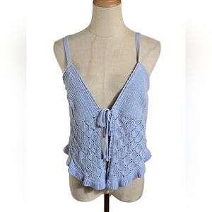 Olive And Oak Light Blue Knit Crochet Camisole Top Or Vest NWT